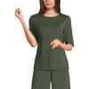 Lands’ End Women’s Sunshade UPF 50 Elbow Sleeve Rash Guard Swim Tee(Rich Olive Green)