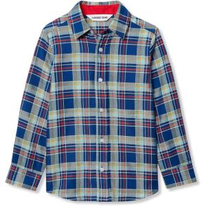 Lands’ End Boys Button Down Poplin Shirt(Fiery Red/Blue Plaid)