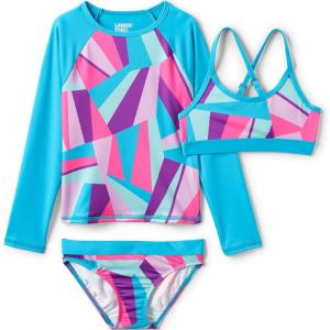 Lands’ End G LS 3 Piece Rash Guard Set Knockout Pink Multi Geo Kids 4
