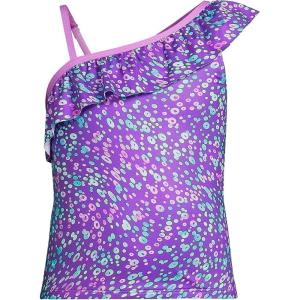 Lands’ End G One Shoulder Ruffle Tankini Fiesta Purple Bubbles Kids 12