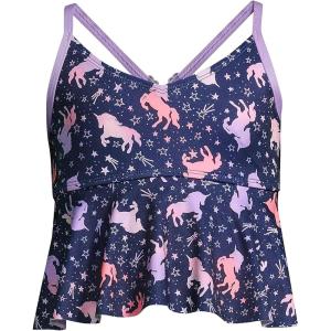 Lands’ End G Ruffle Tankini Top Deep Sea Navy Unicorns Kids 10