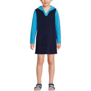 Lands’ End G Terry Kangaroo Cover Up Deep Sea Navy Colorblock Kids Medium