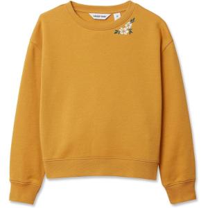 Lands’ End Girls Crew Neck Embroidered Sweatshirt(Amber Gold Floral)