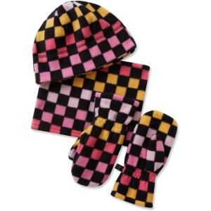 Lands’ End Kids Cozy Fleece Hat-Scarf-Gloves Set(Gradient Check/Raspberry)