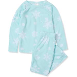 Lands’ End Kids Long Sleeve Pocket Fleece Pajama Set(Aqua Snowflakes)