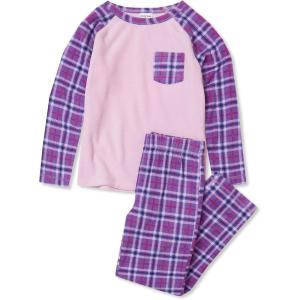 Lands’ End Kids Long Sleeve Pocket Fleece Pajama Set(Lavender Purple Plaid)