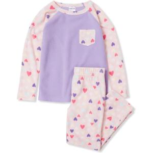 Lands’ End Kids Long Sleeve Pocket Fleece Pajama Set(Pink Watercolor Hearts)