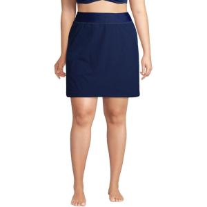 Lands’ End Womens Comfort Waist Swim Skirt Swim Bottoms Skort Deep Sea Navy Plus 24w