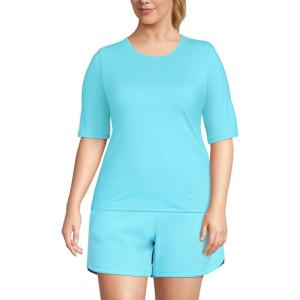 Lands’ End Women’s Sunshade UPF 50 Elbow Sleeve Rash Guard Swim Tee(River Mist)