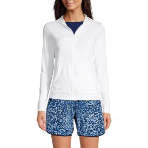 Lands’ End Women’s Sunshade UPF 50 Hooded Zip Front Rash Guard(White)