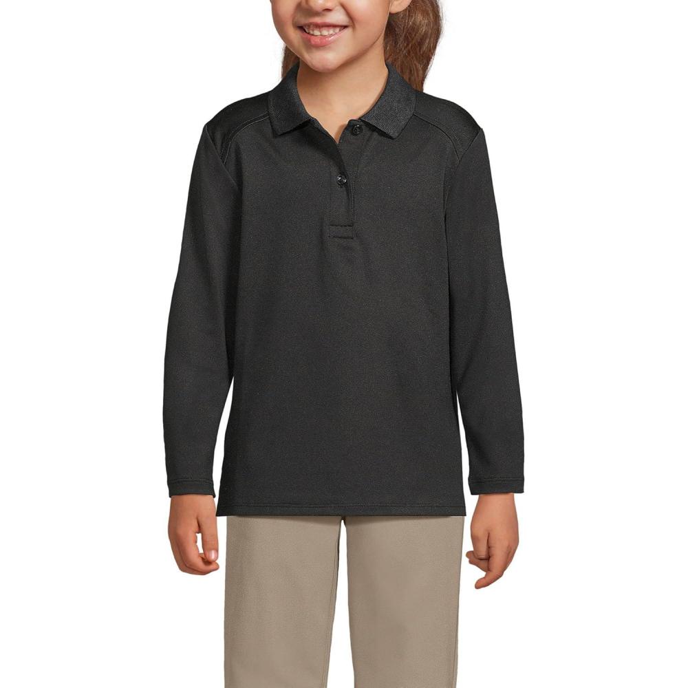 imageLands End School Uniform Girls Long Sleeve Feminine Fit Rapid Dry Polo ShirtBlack