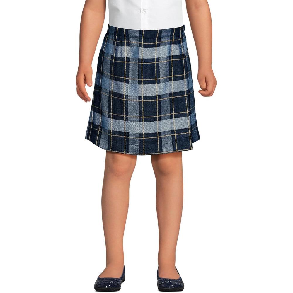 imageLands End School Uniform Girls Plaid A Line Tab Skort Top of KneeClassic Navy Plaid