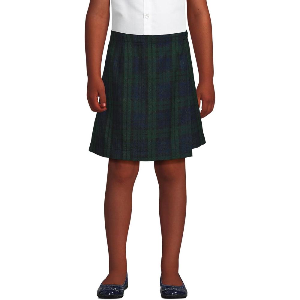 imageLands End School Uniform Girls Plaid A Line Tab Skort Top of KneeClassic NavyEvergreen Plaid