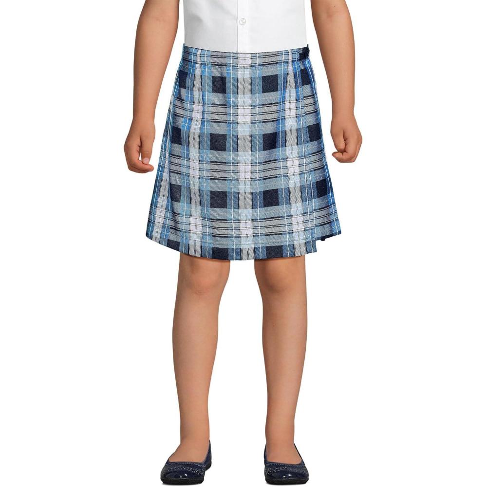 imageLands End School Uniform Girls Plaid A Line Tab Skort Top of KneeClear Blue Plaid