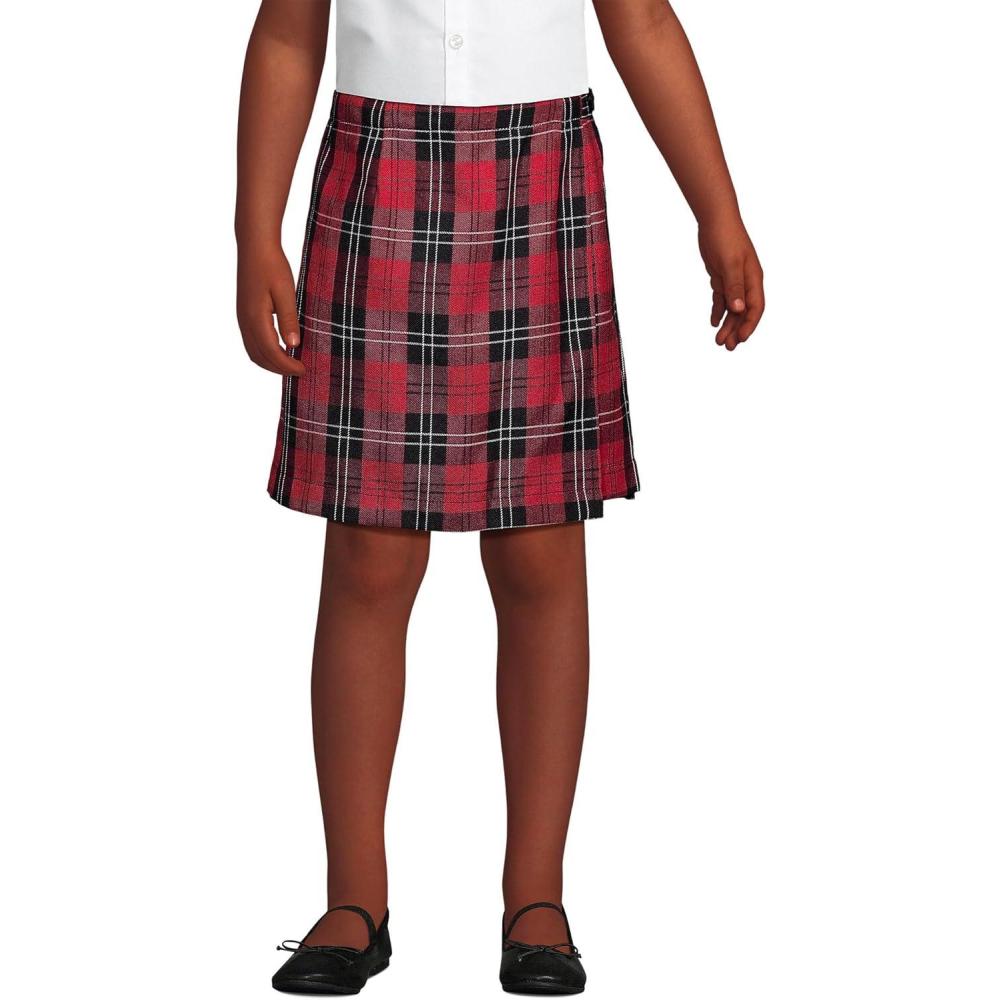 imageLands End School Uniform Girls Plaid A Line Tab Skort Top of KneeRedBlack Plaid