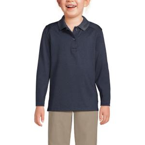 Lands’ End School Uniform Girls Long Sleeve Feminine Fit Rapid Dry Polo Shirt(Classic Navy)