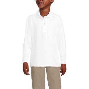 Lands’ End School Uniform Girls Long Sleeve Feminine Fit Rapid Dry Polo Shirt(White)
