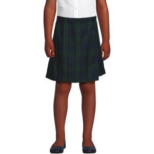Lands’ End School Uniform Girls Plaid A Line Tab Skort Top of Knee(Classic Navy/Evergreen Plaid)