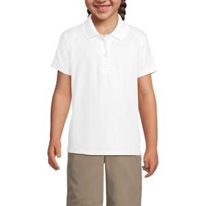Lands’ End School Uniform Girls Short Sleeve Feminine Fit Rapid Dry Polo Shirt(White)