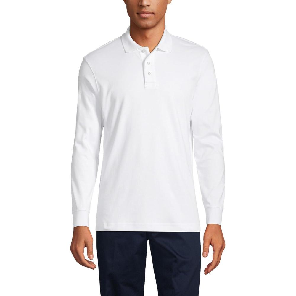 imageLands End School Uniform Mens Long Sleeve Interlock Polo ShirtWhite