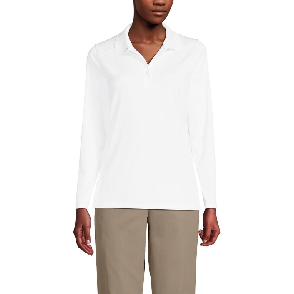 imageLands End School Uniform Womens Long Sleeve Feminine Fit Rapid Dry Polo ShirtWhite