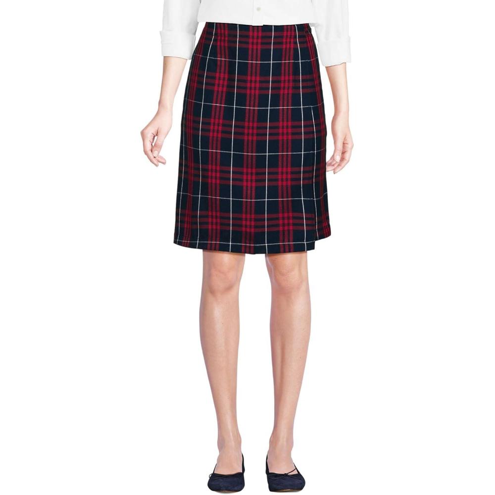 imageLands End School Uniform Womens Plaid A Line Tab Skort Top of KneeClassic Navy Large Plaid