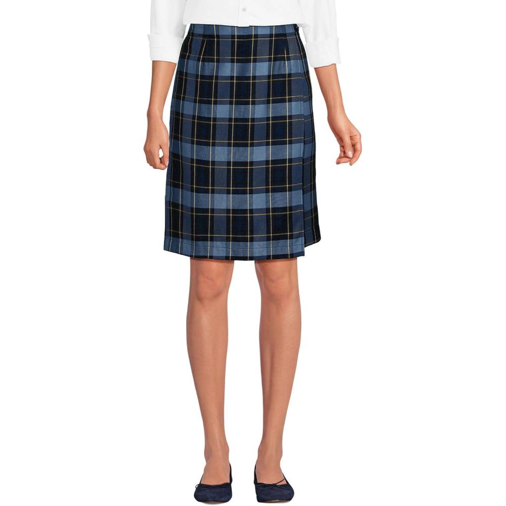 imageLands End School Uniform Womens Plaid A Line Tab Skort Top of KneeClassic Navy Plaid