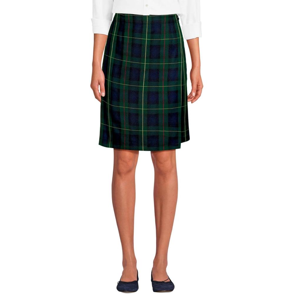 imageLands End School Uniform Womens Plaid A Line Tab Skort Top of KneeHunterClassic Navy Plaid