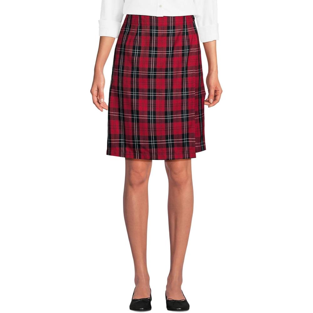 imageLands End School Uniform Womens Plaid A Line Tab Skort Top of KneeRedBlack Plaid