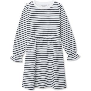 Lands’ End Girls Long Sleeve French Terry Knit Dress(Navy/Ivory Stripe)