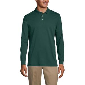 Lands’ End School Uniform Men’s Long Sleeve Interlock Polo Shirt(Evergreen)