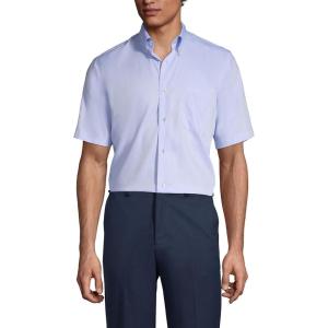 Lands’ End School Uniform Men’s Short Sleeve No Iron Pinpoint Dress Shirt(Blue)