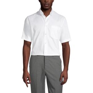 Lands’ End School Uniform Men’s Short Sleeve No Iron Pinpoint Dress Shirt(White)