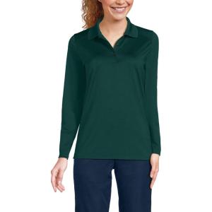 Lands’ End School Uniform Women’s Long Sleeve Feminine Fit Rapid Dry Polo Shirt(Evergreen)
