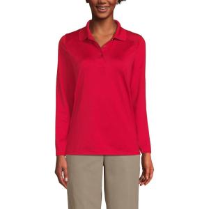 Lands’ End School Uniform Women’s Long Sleeve Feminine Fit Rapid Dry Polo Shirt(Red)
