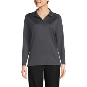 Lands’ End School Uniform Women’s Long Sleeve Feminine Fit Rapid Dry Polo Shirt(Soapstone)
