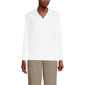 Lands’ End School Uniform Women’s Long Sleeve Feminine Fit Rapid Dry Polo Shirt(White)