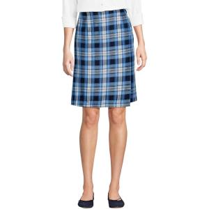 Lands’ End School Uniform Women’s Plaid A Line Tab Skort Top of Knee(Clear Blue Plaid)