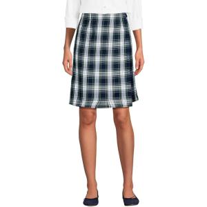 Lands’ End School Uniform Women’s Plaid A Line Tab Skort Top of Knee(White Plaid)