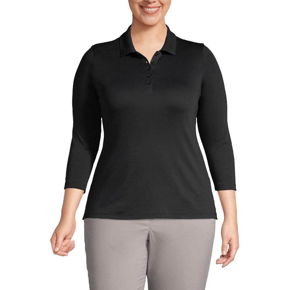 imageLands End Womens 34 Sleeve AmericanGrown Supima Cotton Polo ShirtBlack