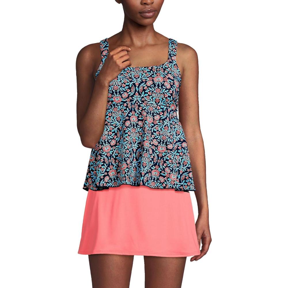 imageLands End Womens Adjustable Scoop Neck Flutter Tankini TopDeep Sea Navy Adorn Floral