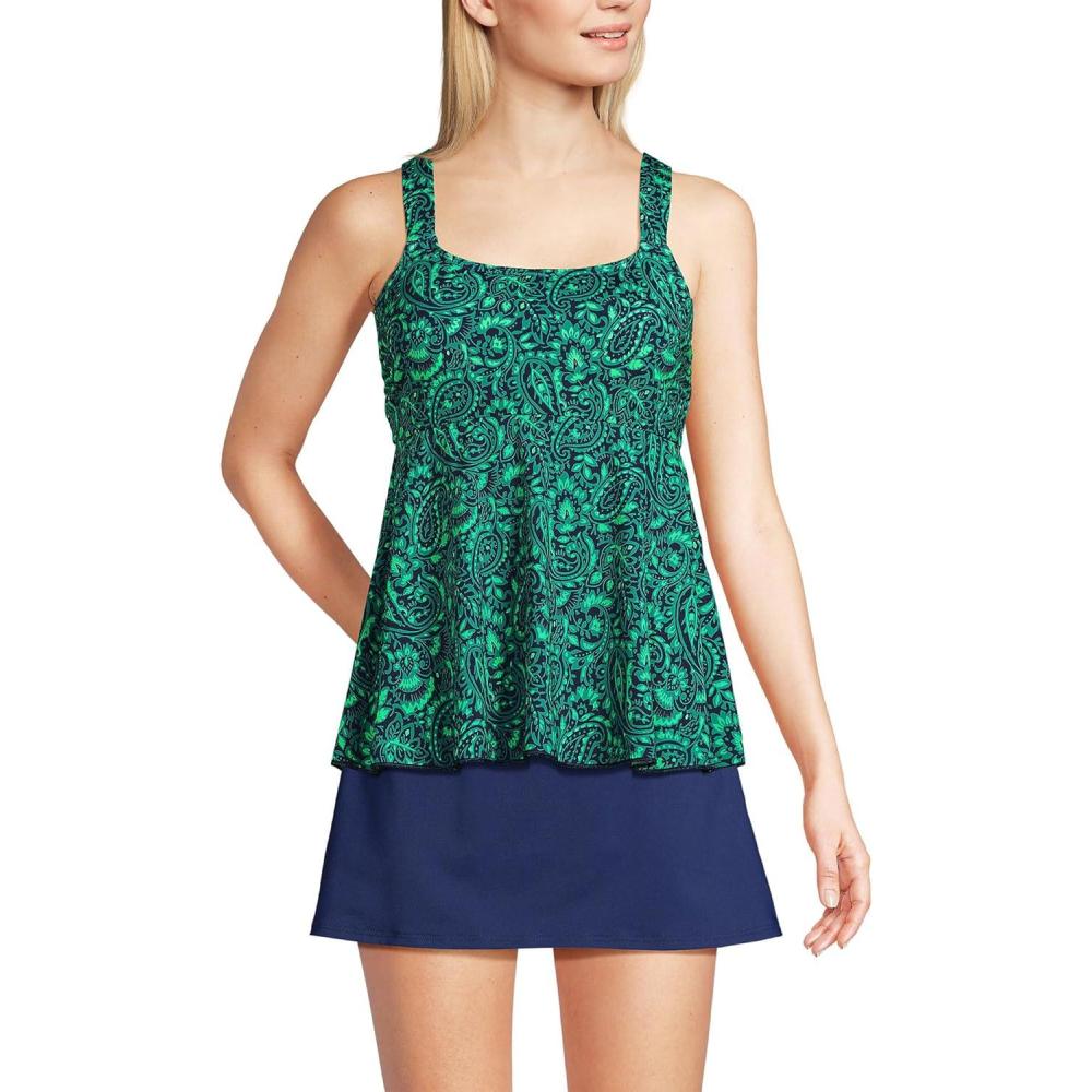 imageLands End Womens Adjustable Scoop Neck Flutter Tankini TopNavyEmerald Decor Paisley