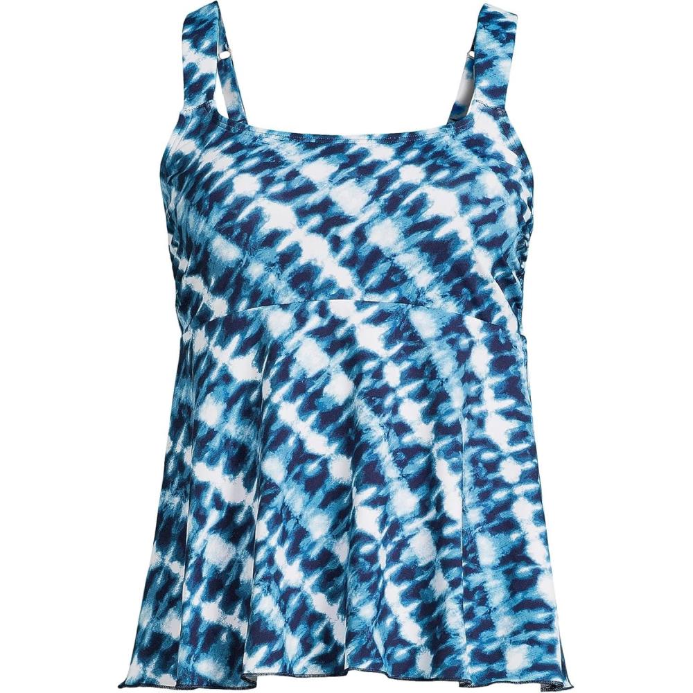 imageLands End Womens Adjustable Scoop Neck Flutter Tankini TopNavyWhite Bias Tie Dye