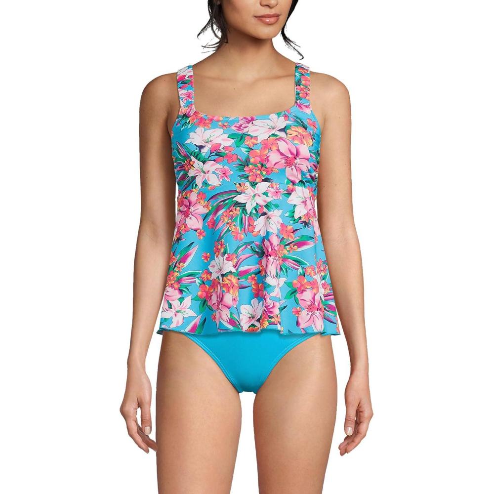 imageLands End Womens Adjustable Scoop Neck Flutter Tankini TopTurquoise Lily Palm