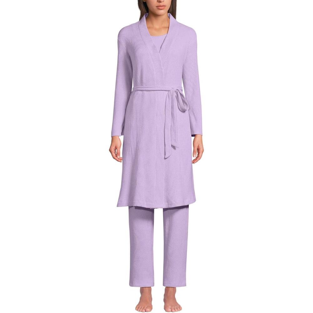imageLands End Womens Brushed Cozy Waffle Jersey 3 Piece Pajama Set  Tank Top Pant and RobeWhisper Lilac