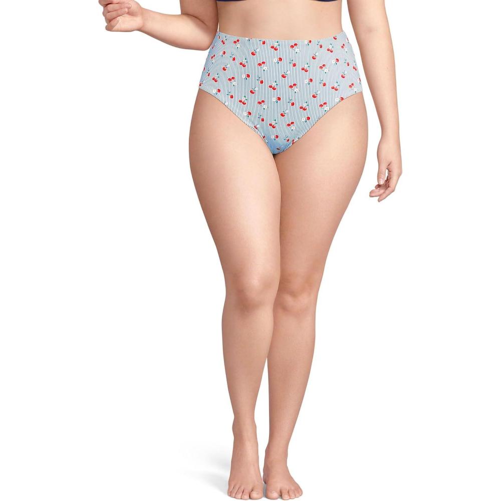 imageLands End Womens Cheeky High Waisted Bikini BottomsDusk Sky Cherry Stripe