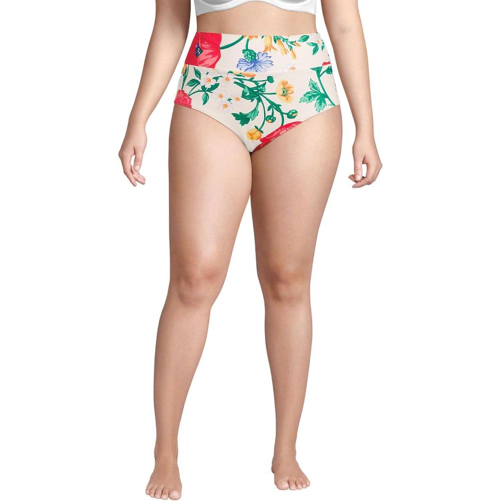 imageLands End Womens Chlorine Resistant Pinchless High Waisted Bikini BottomsEgretPoppy Floral
