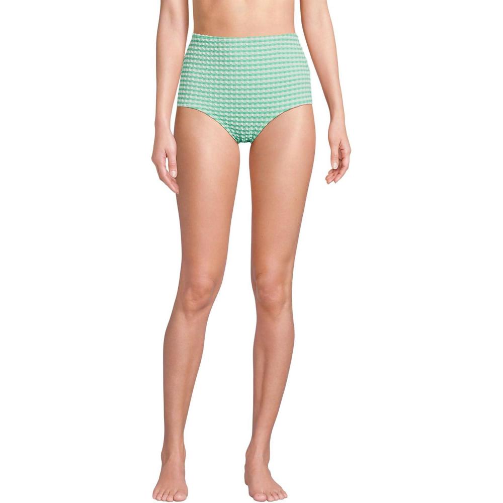 imageLands End Womens Chlorine Resistant Tummy Control Tugless High Waisted Bikini Swim BottomsWintergreenWhite Gingham