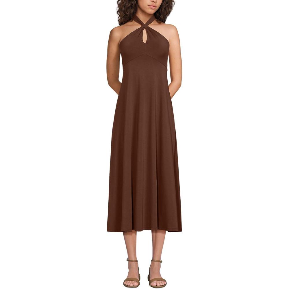 imageLands End Womens Cotton Modal Halter Midi DressTree Bark