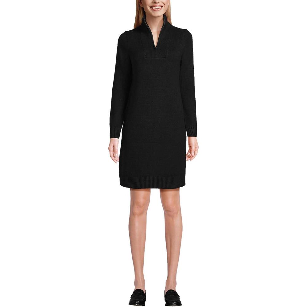 imageLands End Womens Cozy Lofty Quarter Zip Sweater DressBlack